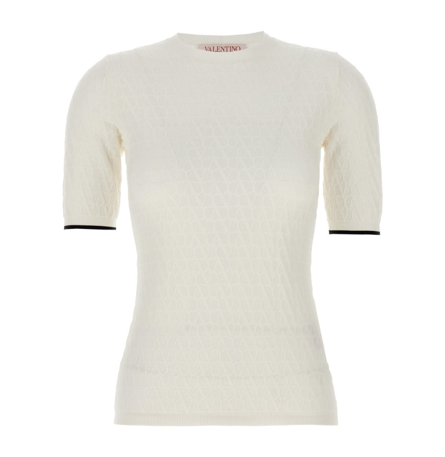 White Valentino Garavani Crew Neck Jersey Top