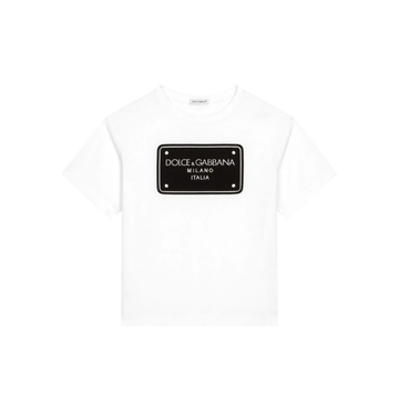 White Dolce & Gabbana Kids T-Shirt with Logo Plaque