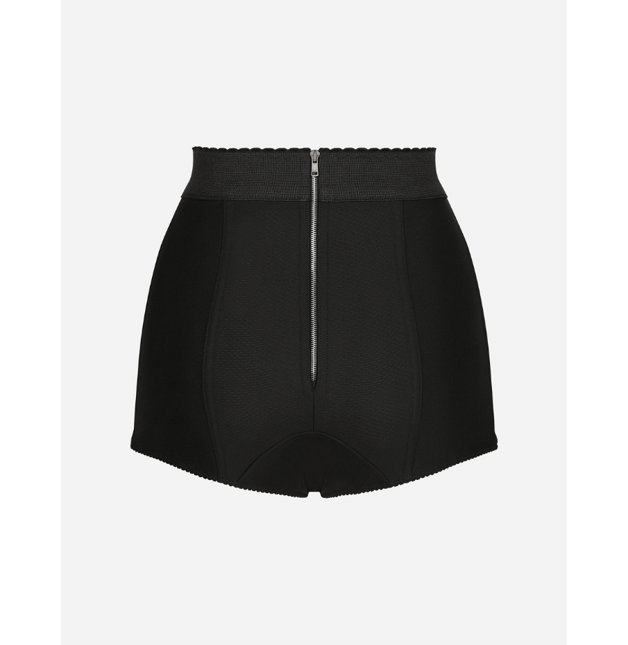 Black Silk Satin and Stretch Marquisette High-Waisted Panties