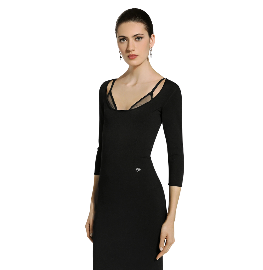 Black Calf-length Viscose Knit Dress