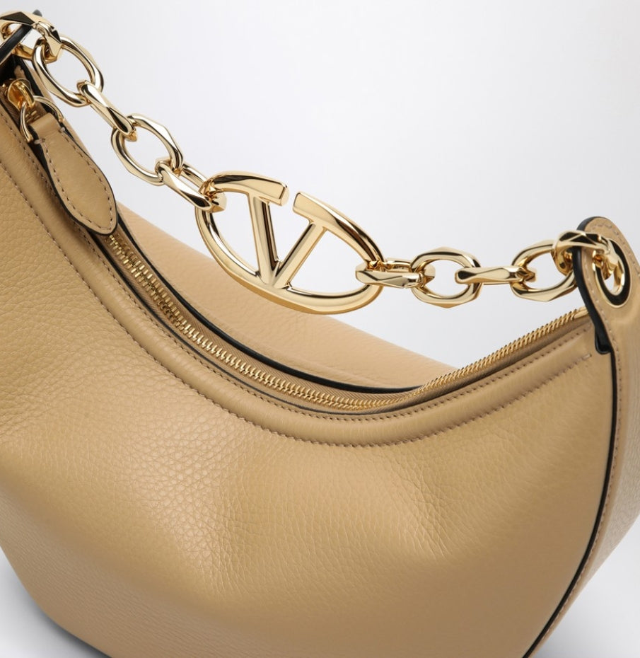 Beige Valentino Garavani Vlogo Moon cappuccino coloured small hobo bag