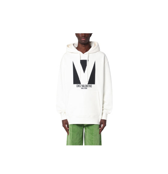 White Chez Valentino Cotton Jersey Hoodie