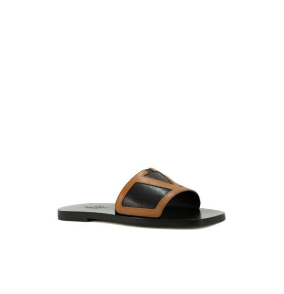 Black & Pecan Brown V-Logo Viva Superstar Slides