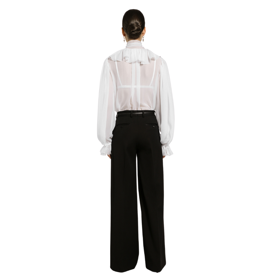 Black Flared Wool Gabardine Pants