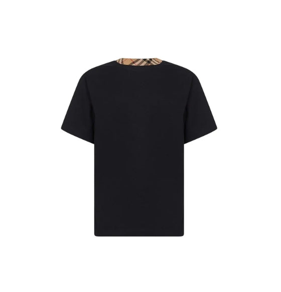 Black Check-Trim Cotton T-Shirt