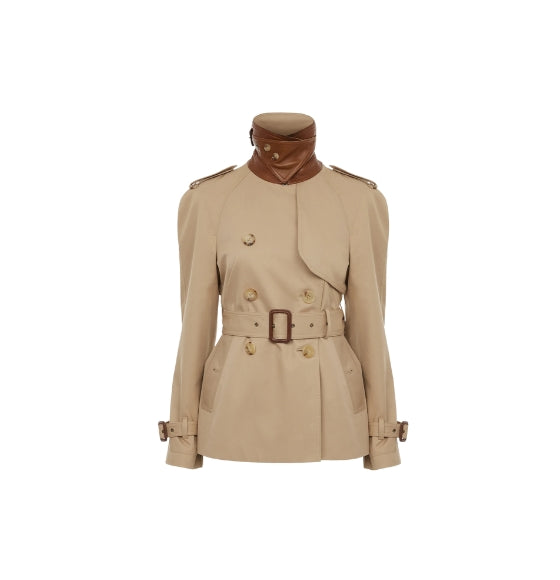 Brown Cotton Gabardine Short Trench Coat