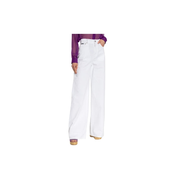 White Logo Plaque Wide-Leg Jeans