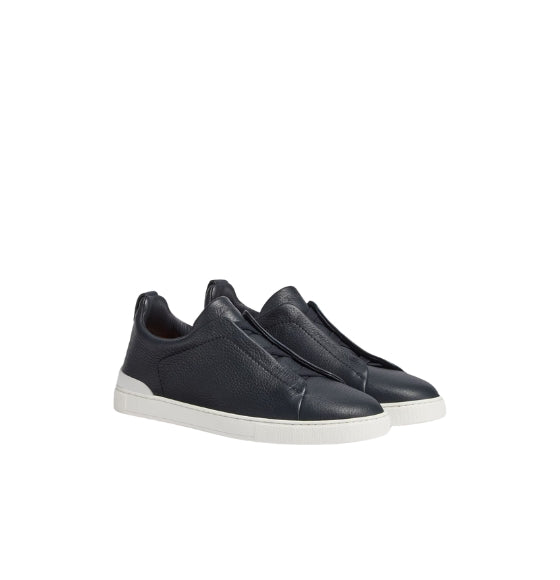 Navy Blue Triple Stitch Leather Sneakers