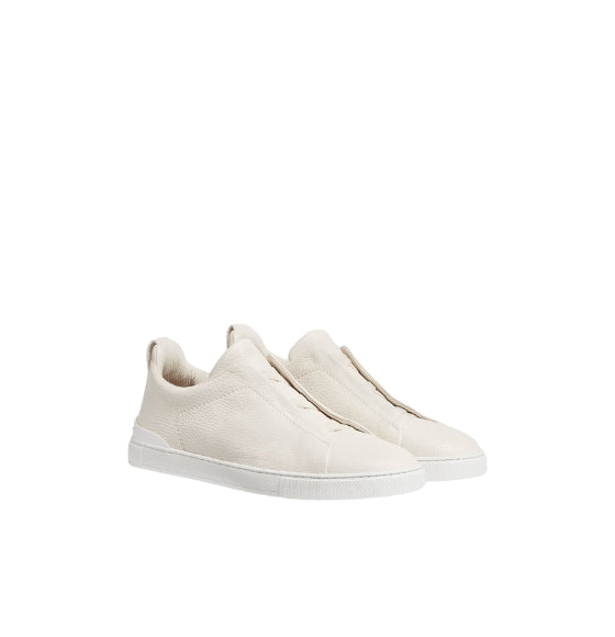 White Triple Stitch Leather Sneakers