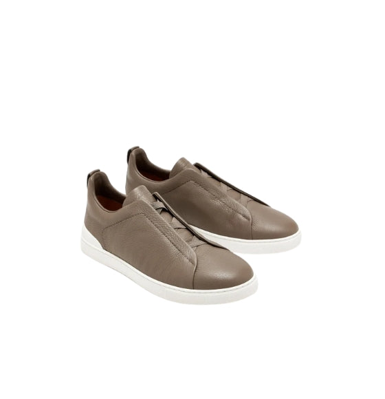 Grey Triple Stitch Leather Sneakers