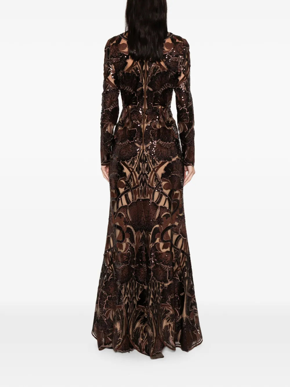 Sequin-embellished long-sleeve maxi dress