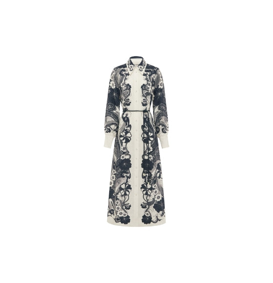 Navy Mickey Floral Linen Shirtdress