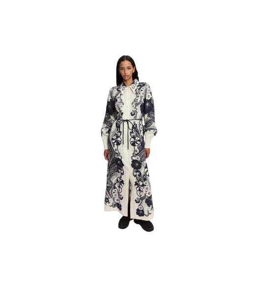 Navy Mickey Floral Linen Shirtdress