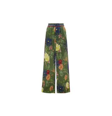Green Botanical Avery Silk Pants