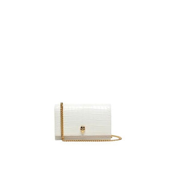 White Skull Gold Chain Embossed Croc Small Crossbody Bag
