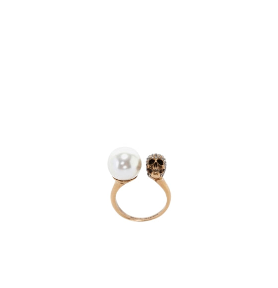 Gold Skull and Pearl Ring