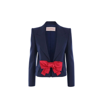 Blue Bow-Detailed Silk Cropped Blazer - RUNWAY