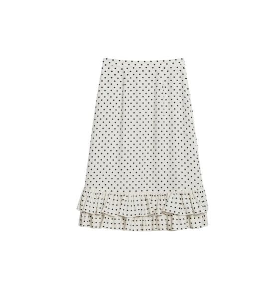 Ivory Ruffled Plusdepois Print Midi Skirt - RUNWAY
