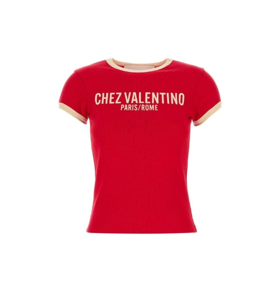 New Red Chez Valentino Slim Fit Cotton T-shirt