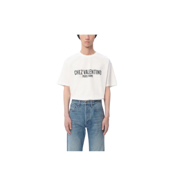 White Printed Chez Crewneck T-Shirt