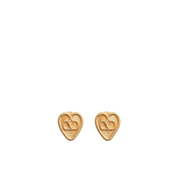 Gold V-Logo Fil Perdu Heart-Shaped Earrings