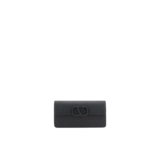 Black VLogo Small Grainy Calfskin Wallet