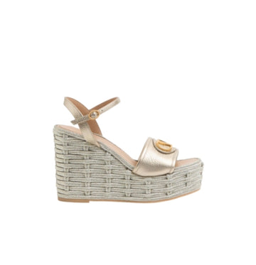 Silver & Gold V-Logo Platformed Espadrilles
