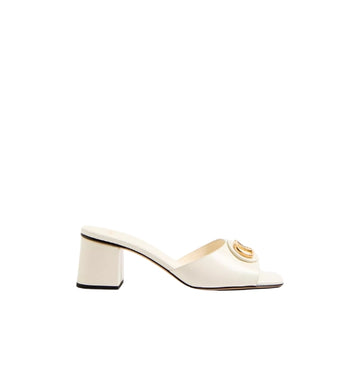 White Vlogo Signature Leather Heeled Sandals