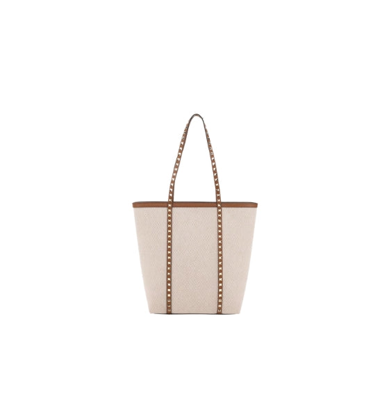 Beige Canvas Rockstud Tote Bag