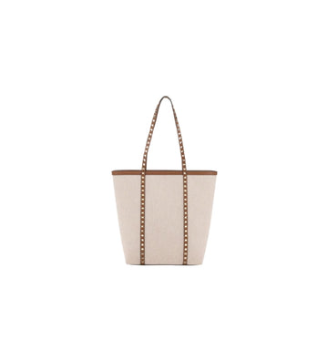 Beige Canvas Rockstud Tote Bag