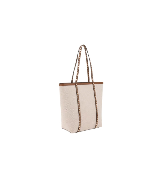 Beige Canvas Rockstud Tote Bag