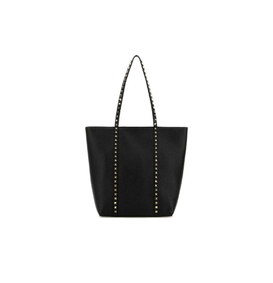 Black Rockstud Calfskin Shopping Bag