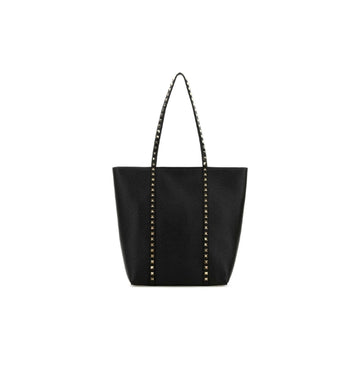 Black Rockstud Calfskin Shopping Bag