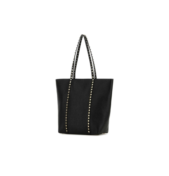 Black Rockstud Calfskin Shopping Bag