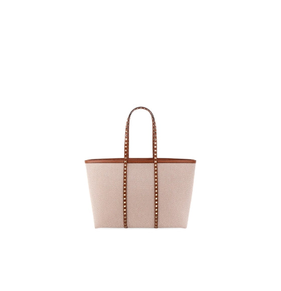 Beige Canvas Rockstud Shopper Bag