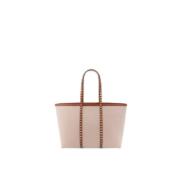 Beige Canvas Rockstud Shopper Bag