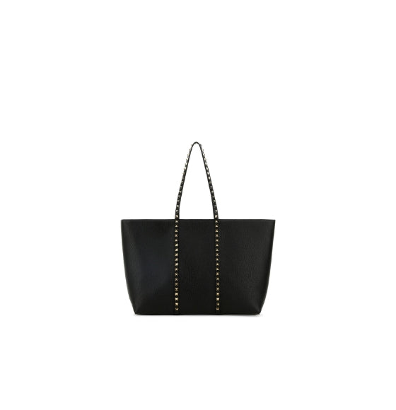 Black Rockstud Calfskin Shopping Bag