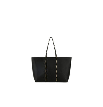 Black Rockstud Calfskin Shopping Bag