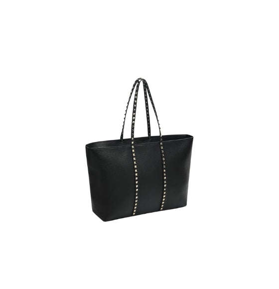 Black Rockstud Calfskin Shopping Bag