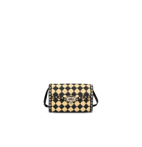 Black & Natural Small Rockstud Shoulder Bag