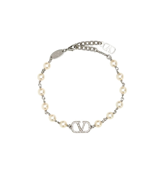 Silver V-Logo Signature Full Pearl Bracelet