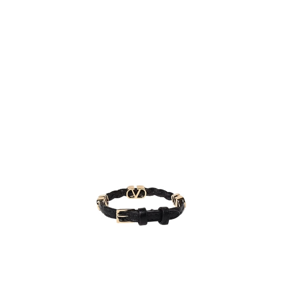 Black Metallic V-Logo-Embellished Braided Leather Bracelet