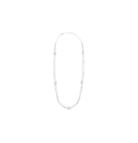 Silver V-Logo Signature Pearl Necklace