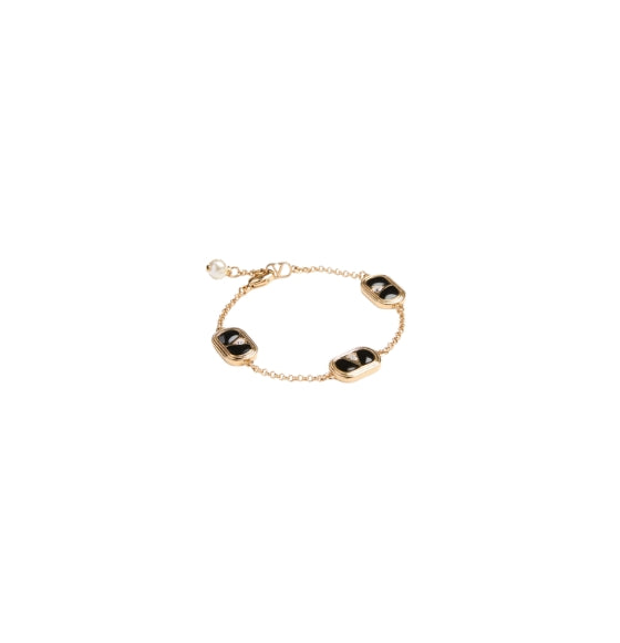 Black & Gold Ovalette V-Logo Crystal-Embellished Bracelet