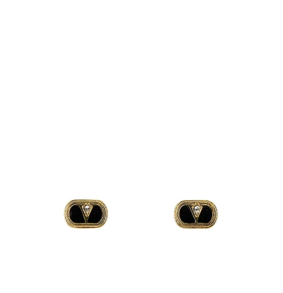 Black & Gold Ovalette Crystal Embellished Earrings