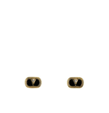 Black & Gold Ovalette Crystal Embellished Earrings