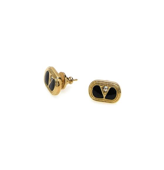 Black & Gold Ovalette Crystal Embellished Earrings