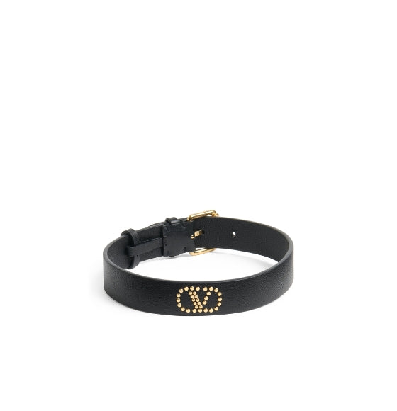 Black V-Logo Studs-Embellished Leather Choker