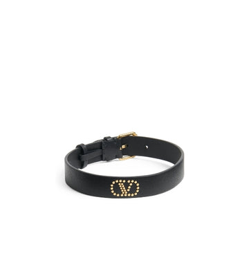 Black V-Logo Studs-Embellished Leather Choker
