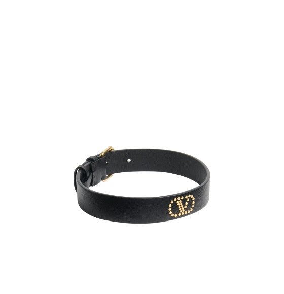 Black V-Logo Studs-Embellished Leather Choker